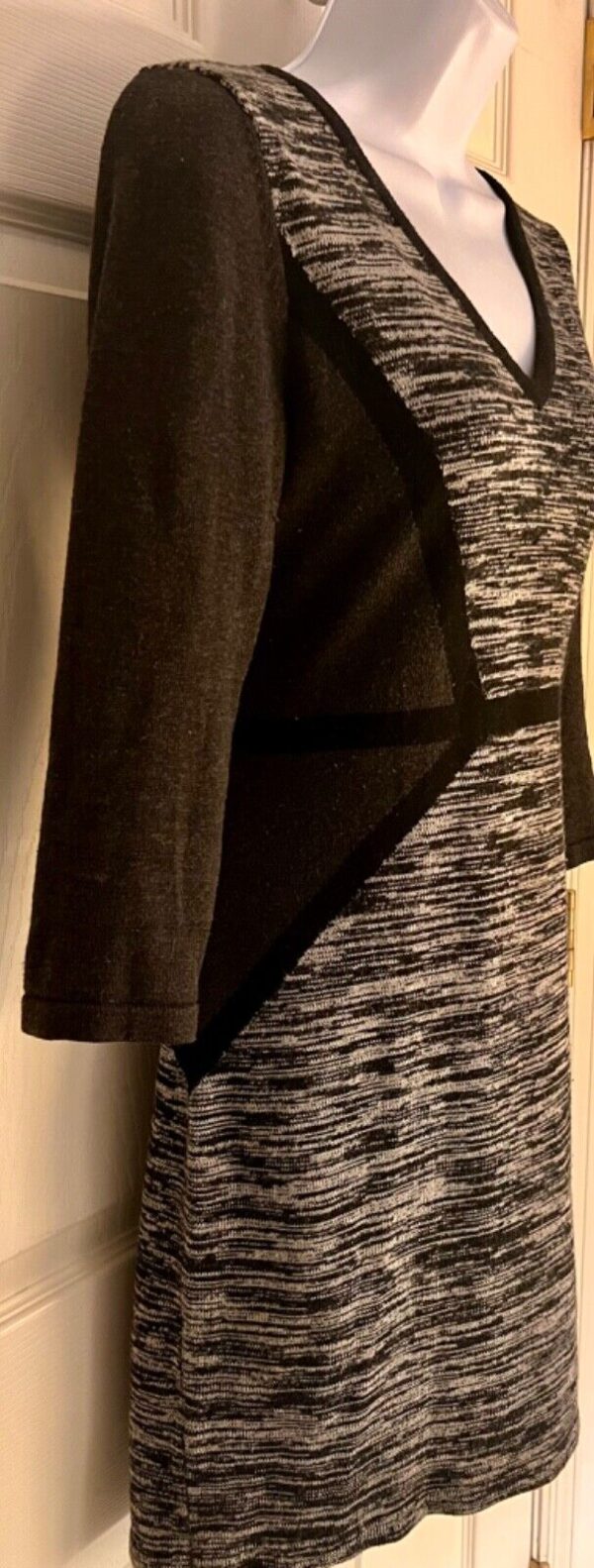 CALVIN KLEIN WOMENS SIZE SMALL BLACK GRAY WHITE 3/4 SLV KNIT SHEATH DRESS Sz S - Image 2