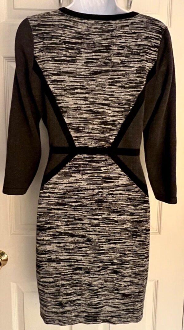 CALVIN KLEIN WOMENS SIZE SMALL BLACK GRAY WHITE 3/4 SLV KNIT SHEATH DRESS Sz S - Image 4