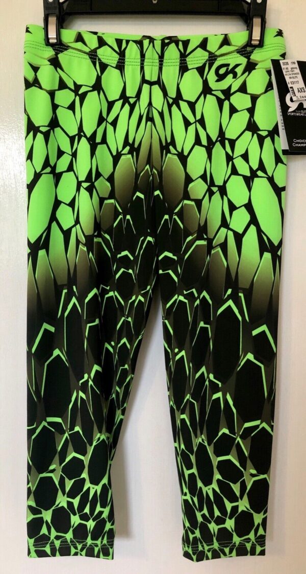 GK Elite Capri Tights ADULT X-SMALL  Mosaic Print Nylon Spandex GREEN BLACK AXS