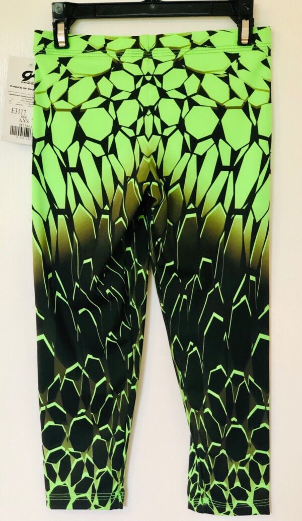 GK Elite Capri Tights ADULT X-SMALL  Mosaic Print Nylon Spandex GREEN BLACK AXS - Image 2