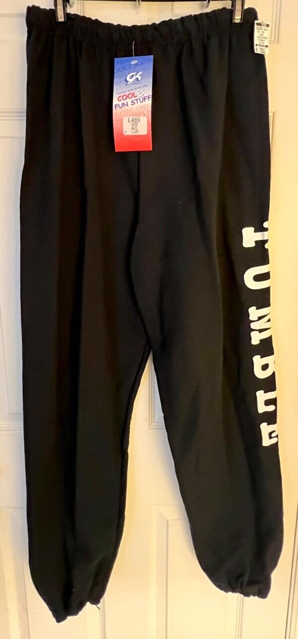 GK JERZEES NAVY SWEATPANTS ADULT LARGE WHTIE 'TUMBLE' GRAPHIC COTTON BLEND SZ L - Image 2