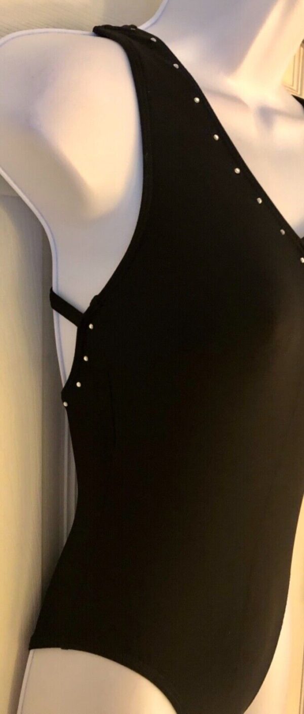 GK JAZZ DANCE LADIES SMALL BLACK ASYM SYLKTECH JA CAMISOLE LEOTARD Sz AS NWT - Image 3