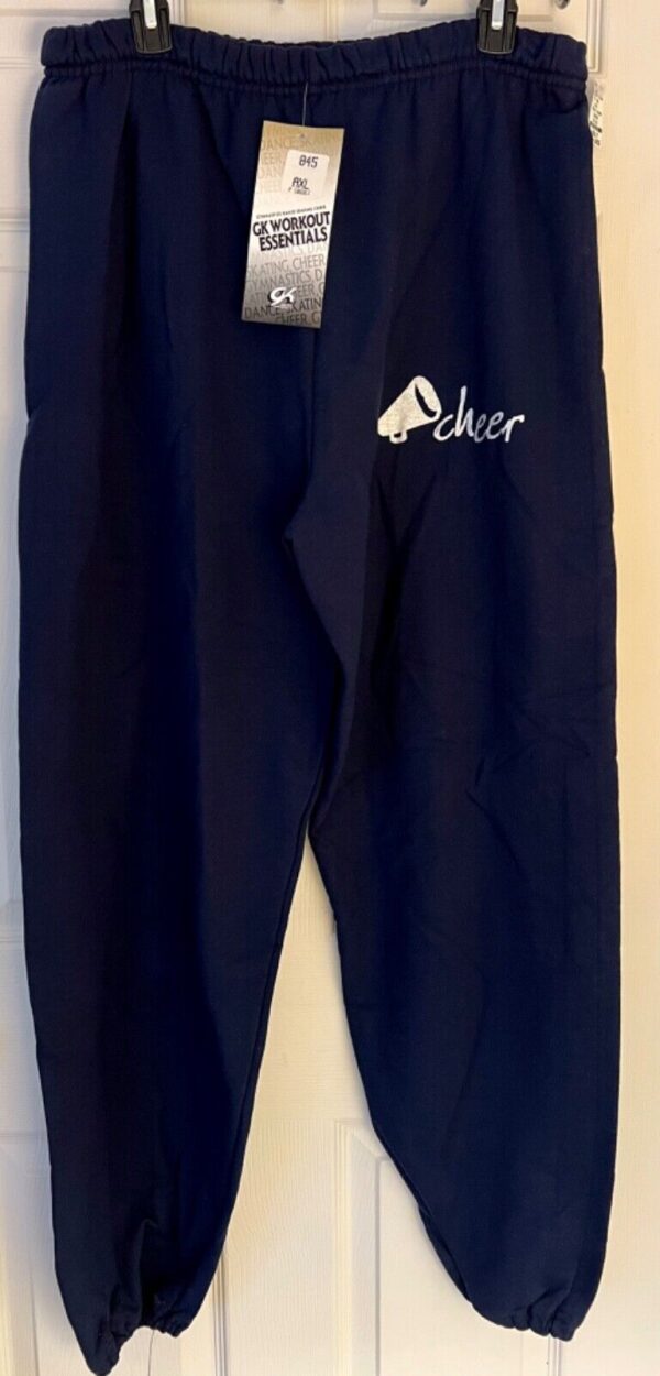 GK â€œCHEERâ€ GRAPHIC ADULT X-LARGE NAVY COTTON/POLY ATHLETIC LOUNGE SWEATPANTS XL