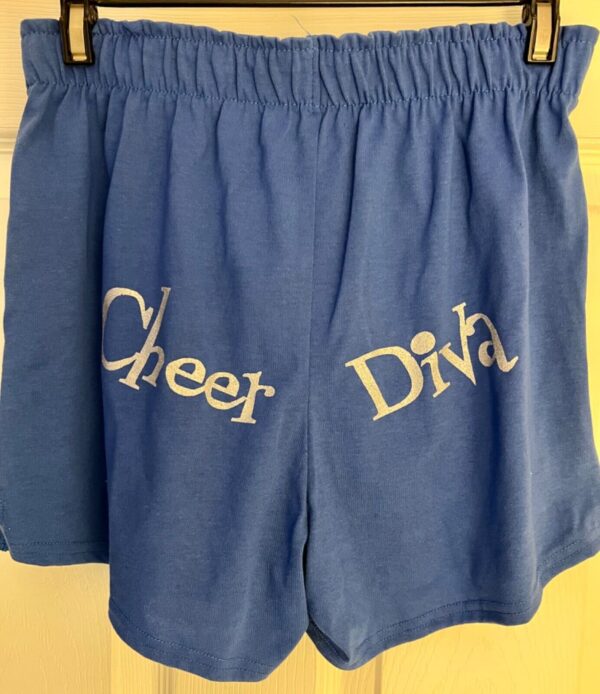 GK CHEER BLUE COTTON SHORTS SIZE ADULT MEDIUM SILVER â€œCHEER DIVAâ€ GRAPHIC BOXERS