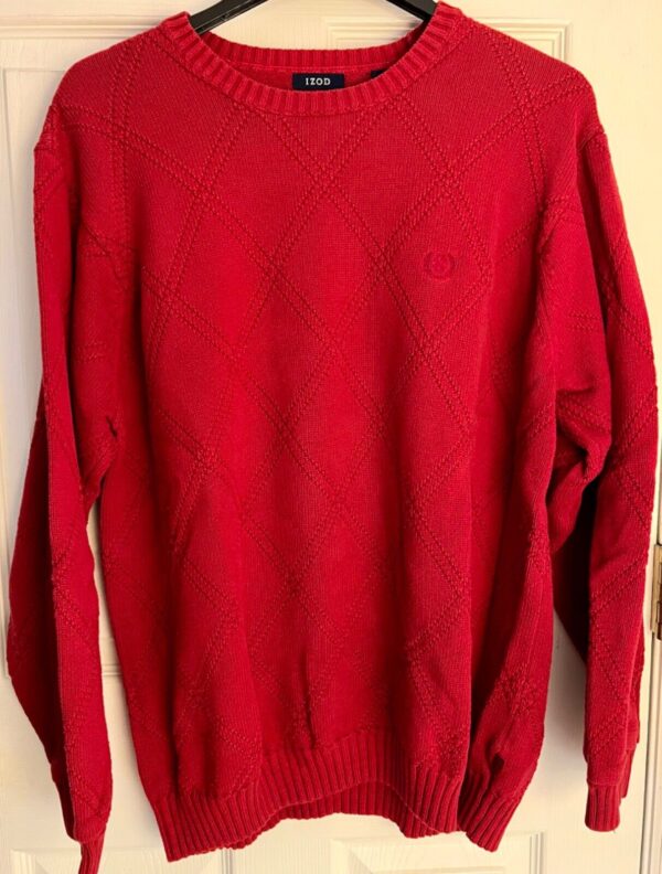 IZOD SWEATER MENS X-LARGE RED DIAMOND PULLOVER LONG SLEEVE COTTON CREW NECK XL