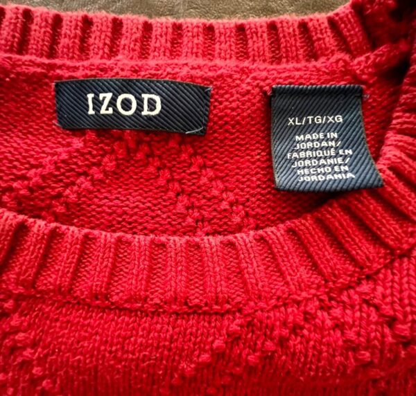 IZOD SWEATER MENS X-LARGE RED DIAMOND PULLOVER LONG SLEEVE COTTON CREW NECK XL - Image 2