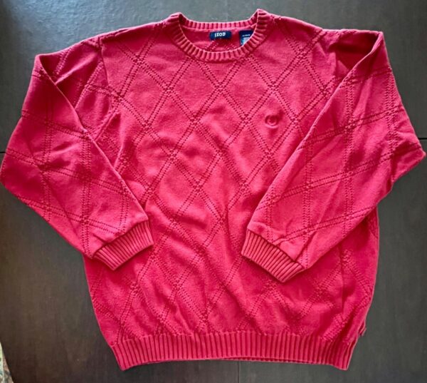 IZOD SWEATER MENS X-LARGE RED DIAMOND PULLOVER LONG SLEEVE COTTON CREW NECK XL - Image 5