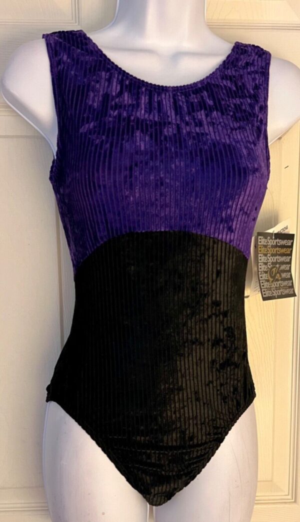 GK ADULT X-LARGE PURPLE & BLACK RIBBED VELVET GYMNASTIC DANCE TANK LEOTARD SZ XL