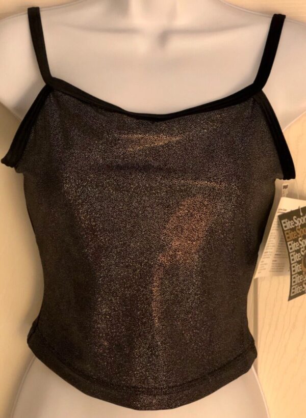 GK JAZZ DANCE CHEER ADULT LARGE BLACK SPARKLE FOIL VELVET CAMISOLE CROP TOP AL