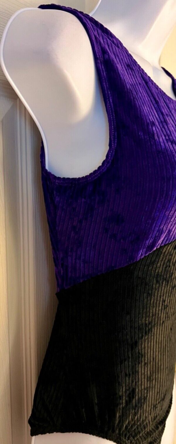 GK ADULT X-LARGE PURPLE & BLACK RIBBED VELVET GYMNASTIC DANCE TANK LEOTARD SZ XL - Image 3