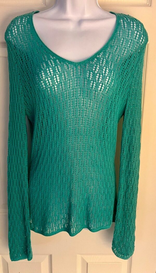 LIZ CLAIBORNE Green Women's Small Cotton Open-Knit Pullover Sweater SZ S EUC