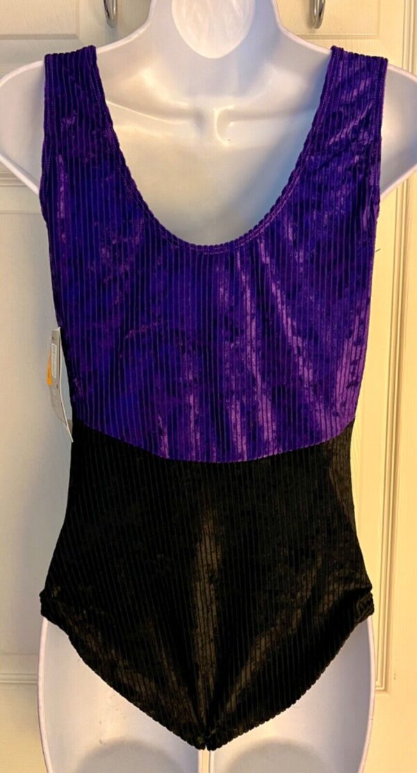 GK ADULT X-LARGE PURPLE & BLACK RIBBED VELVET GYMNASTIC DANCE TANK LEOTARD SZ XL - Image 5