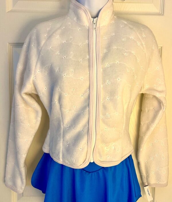 GK ICE SKATE ADULT SMALL WHITE FLEECE VELVET EYELET EMBROIDERED ZIP JACKET SZ S