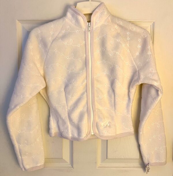 GK ICE SKATE ADULT SMALL WHITE FLEECE VELVET EYELET EMBROIDERED ZIP JACKET SZ S - Image 4