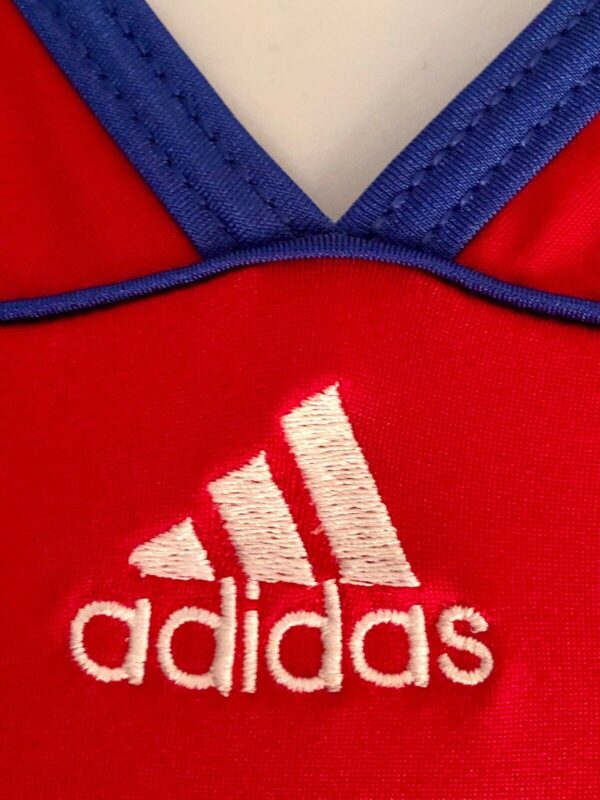 ADIDAS RED NYLON BLUE STRIPES GK GYMNASTICS DANCE LEOTARD Sz AL - Image 3