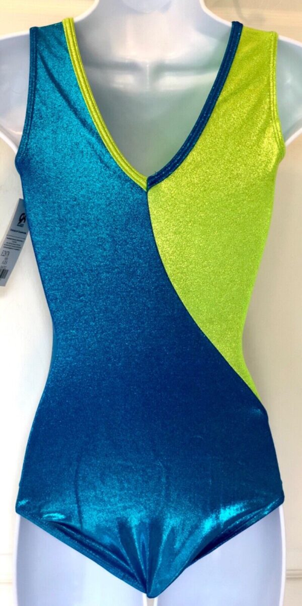 GK LIME/TURQUOISE ADULT X-SMALL MYSTIQUE SEQUINZ GYMNASTICS TANK LEOTARD AXS - Image 3