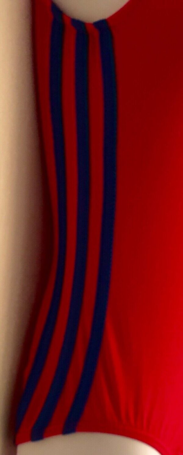 ADIDAS RED NYLON BLUE STRIPES GK GYMNASTICS DANCE LEOTARD Sz AL - Image 4