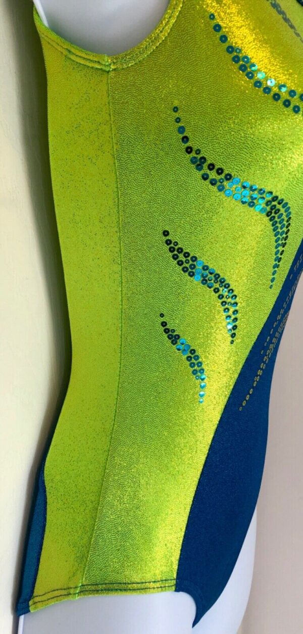 GK LIME/TURQUOISE ADULT X-SMALL MYSTIQUE SEQUINZ GYMNASTICS TANK LEOTARD AXS - Image 4