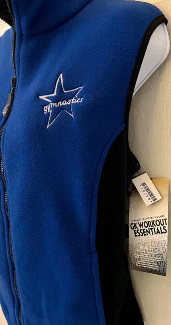 GK FLEECE VEST ADULT LARGE BY AVALANCHE BLUE BLACK GYMNASTICS LOGO Sz AL NWT! - Image 7