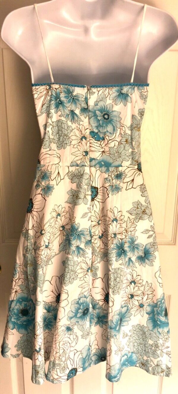 PIACE SUNDRESS LADIES MEDIUM WHITE TEAL FLORAL PRINT COTTON Sz M EUC! - Image 3