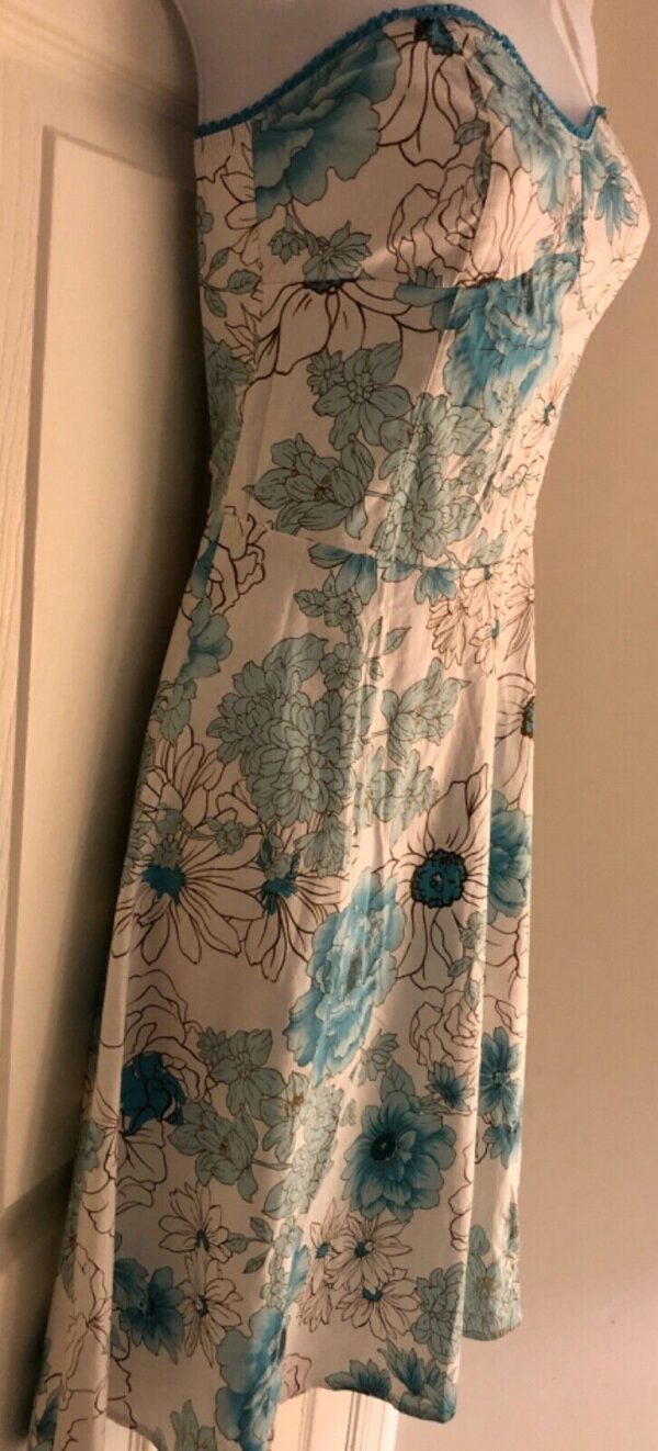 PIACE SUNDRESS LADIES MEDIUM WHITE TEAL FLORAL PRINT COTTON Sz M EUC! - Image 4