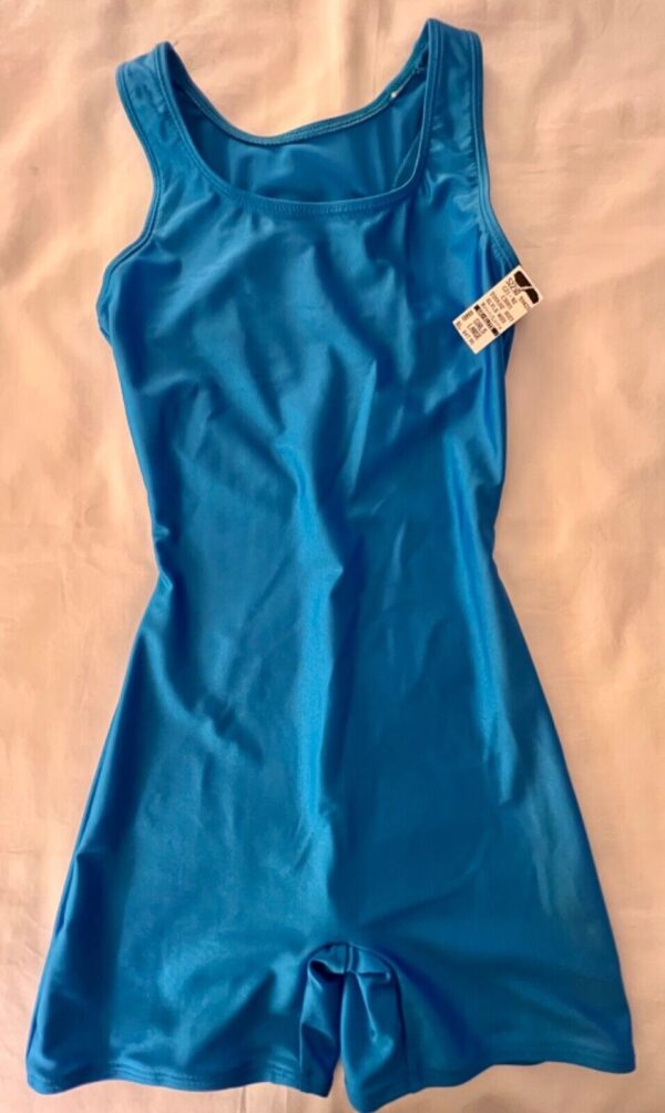 GK TOUSSE' SUIT BIKETARD GIRLS LARGE SLVLS BLUE NYLON/SPANDEX DANCE RUNNING Sz L - Image 6