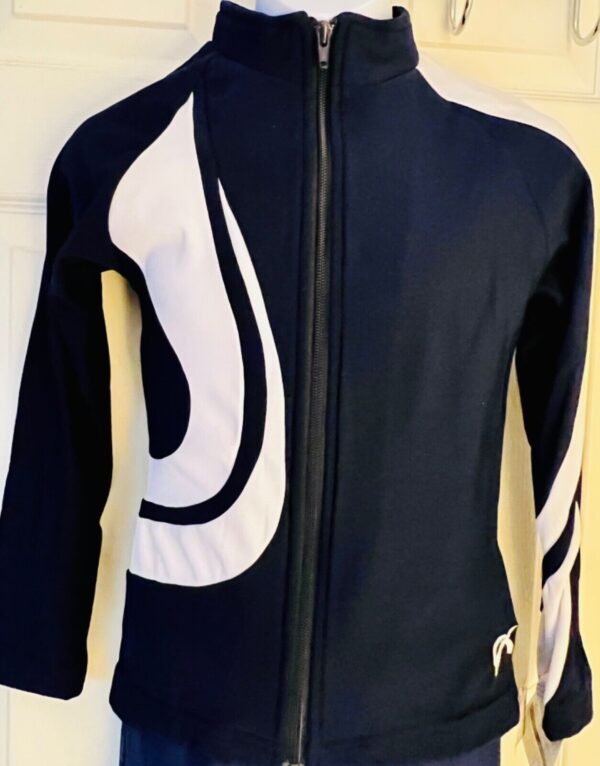 GK  WARM-UP JACKET CHILD MEDIUM BRUSH TRICOT NAVY/WHITE GYMNAST CHEER SKATE Sz M - Image 3