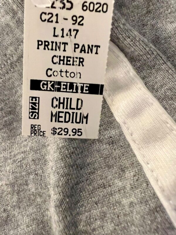 GK â€œCHEERâ€ GRAPHIC GIRLS MEDIUM GRAY COTTON ATHLETIC LOUNGE STRIPES PANTS Sz CM - Image 7