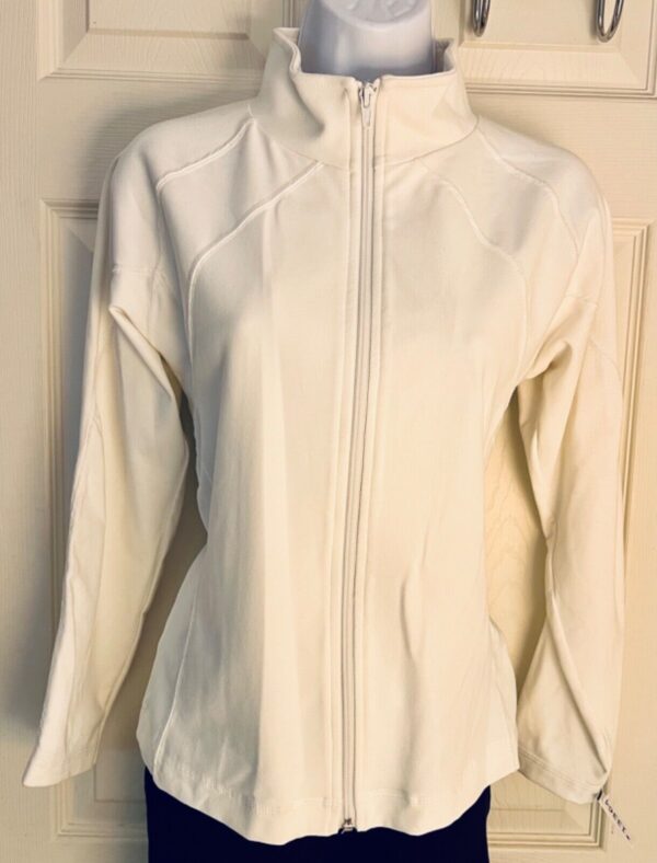 GK WHITE WARM UP JACKET ADULT SMALL L/S ZIP UP  BRUSH TRICOT SKATE GYMNASTICS S