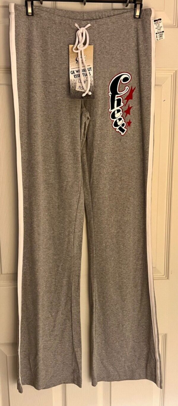 GK CHEER GRAY ATHLETIC LOUNGE PANTS SIZE LADIES LARGE COTTON WHITE STRIPES Sz AL