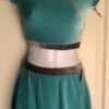 GK FIGURE SKATE ADULT SMALL GREEN GRAY VELVET CAP SLV CROP TOP & SKIRT SET AS