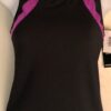 GK ELITE CHEER TOP ADULT MEDIUM TANK BACK TECHMESH BLACK NYLON PURPLE FOIL NWT!