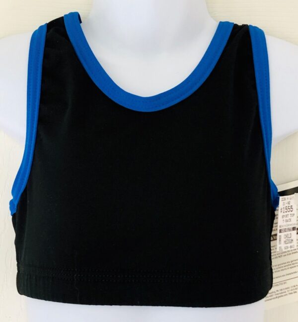 GK Elite CHILD MEDIUM BLACK ROYAL N/S CHEER DANCE SPORT TOP RACERBACK Sz CM NWT!