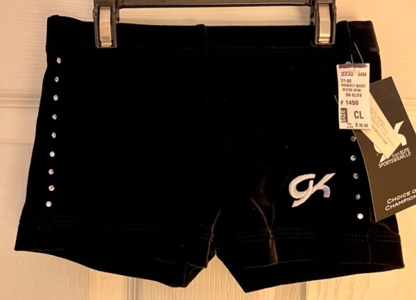 GK BLACK VELVET CHILD LARGE MICRO MINI JA WORKOUT CHEER DANCE GYMNASTS SHORTS CL - Image 4