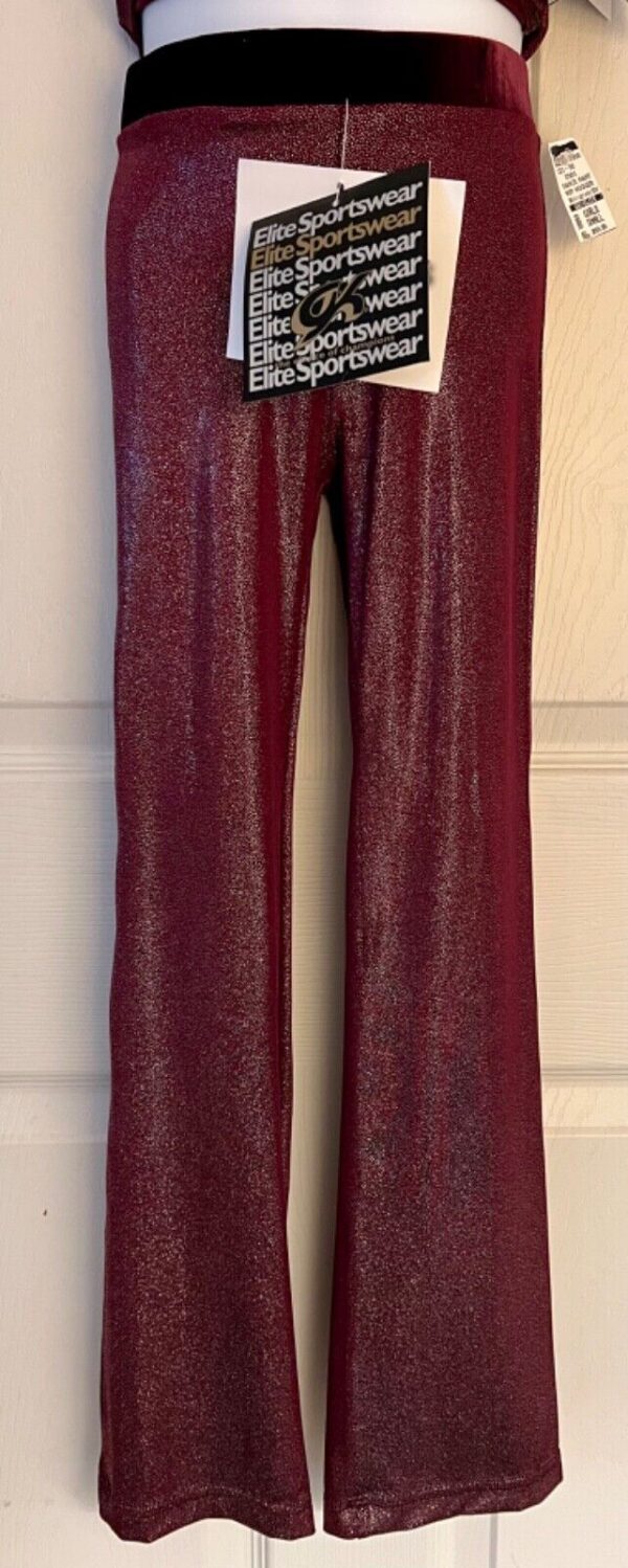 GK DANCE JAZZ PANTS CHILD LARGE BURGUNDY FOIL VELVET WAISTBAND HIP HUGGERS Sz CL