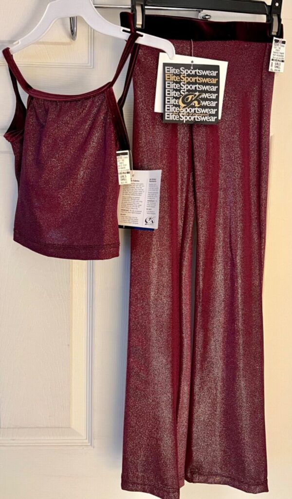 GK DANCE JAZZ PANTS CHILD LARGE BURGUNDY FOIL VELVET WAISTBAND HIP HUGGERS Sz CL - Image 6