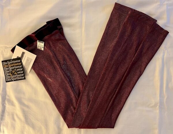 GK DANCE JAZZ PANTS CHILD LARGE BURGUNDY FOIL VELVET WAISTBAND HIP HUGGERS Sz CL - Image 8