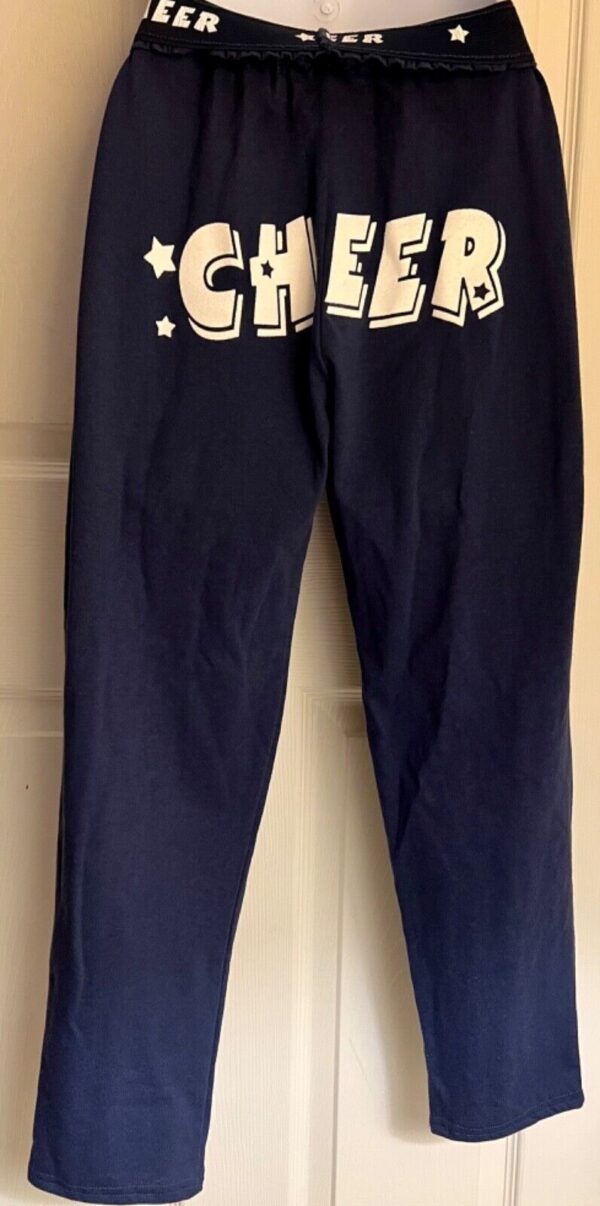 GK CHEER GIRLS MEDIUM COTTON ELASTIC "CHEER" GRAPHICS PULL ON PANTS Sz CM NWT! - Image 4