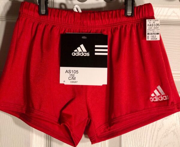 ADIDAS GK BOYS MEDIUM COMPETITION SHORTS RED N/S GYMNASTICS RUNNING GYM CM NWT!