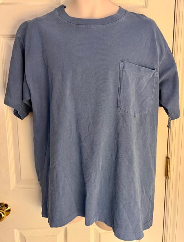 VTG UNIVERSITY WEAR MENS MED FADED BLUE HVY WT COTTON POCKET TEE NO SHRINK Sz M - Image 4