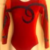 GK LgSLV LADIES SMALL RED VELVET BLUE FOIL RIBBON GYMNASTICS DANCE LEOTARD Sz AS