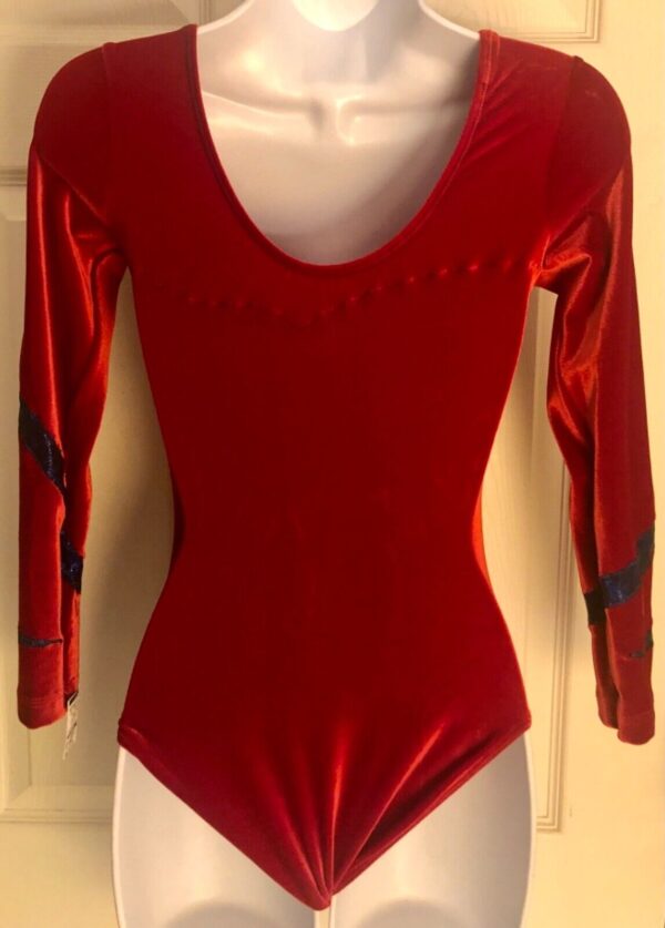 GK LgSLV LADIES SMALL RED VELVET BLUE FOIL RIBBON GYMNASTICS DANCE LEOTARD Sz AS - Image 6