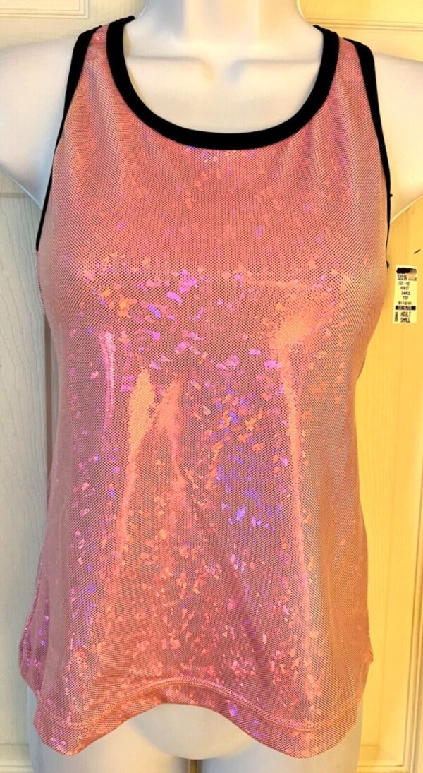 GK DANCE JAZZ ADULT SMALL PINK FOIL CRISSCROSS STRAPS NYLON/SPAND TOP Sz AS NWT!