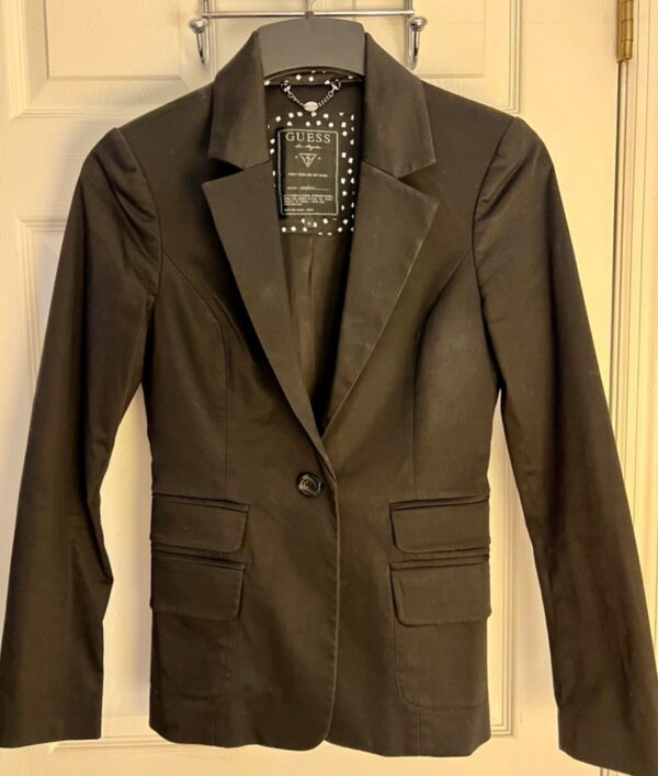 Guess Los Angeles Womens Size 6 Black Cotton One Button Jacket Blazer Preowned - Image 7