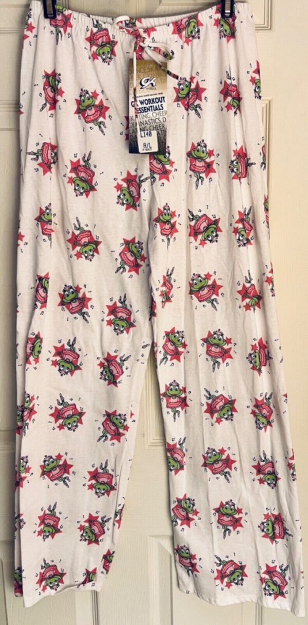 GK ADULT LARGE WHITE COTTON DANCING FROG PRINT LOUNGE PJ BOTTOMS PANTS Sz L NWT