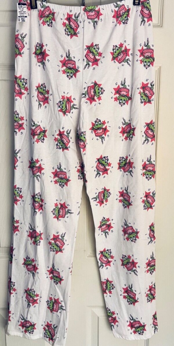 GK ADULT LARGE WHITE COTTON DANCING FROG PRINT LOUNGE PJ BOTTOMS PANTS Sz L NWT - Image 4