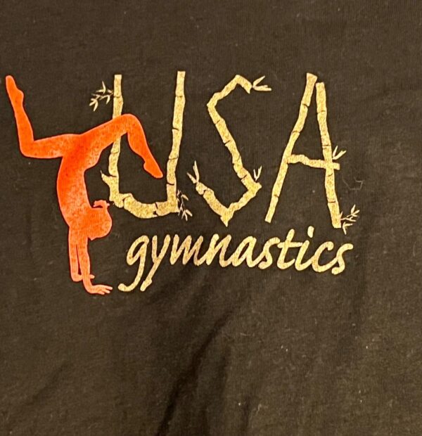 GK ADULT MEDIUM 2-LAYER LG SLEEVE BLACK RED COTTON USA/GYMNAST GRAPHICS TEE SZ S - Image 2