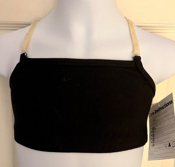 GK CAMISOLE BRA CLEAR STRAPS CHILD MEDIUM COTTON/SPANDEX SKATE GYM #1471 BLACK C