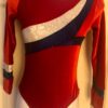 GK ADULT SMALL RED VELVET LgSLV BLUE WHITE FOIL GYMNASTICS DANCE LEOTARD Sz AS