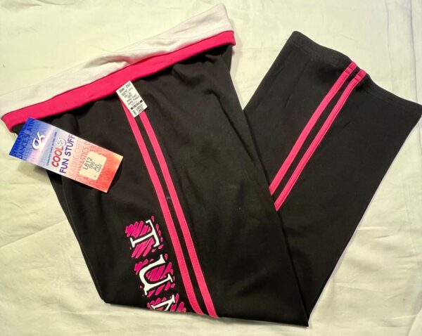 GK TUMBLE SIZE LADIES LARGE BLACK COTTON PINK TRIM FOLD-OVER WAIST CAPRIS Sz L